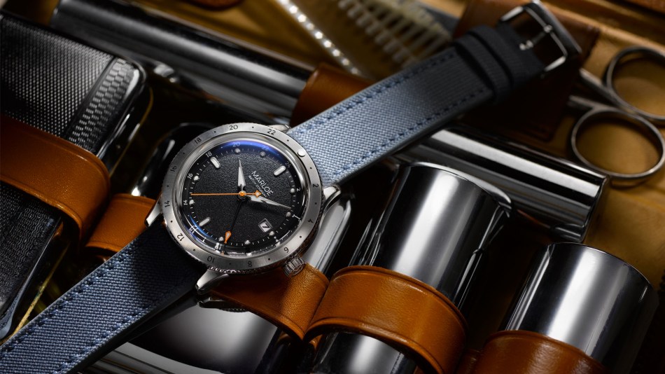 The Marloe GMT Night watch in a travel bag