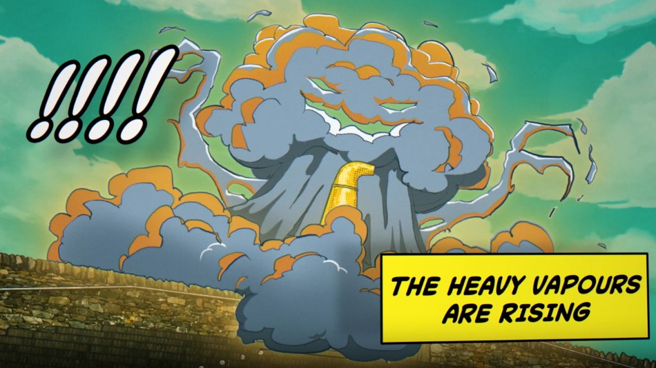 A colourful frame from the Ardbeg graphic novel Heavy Vapours