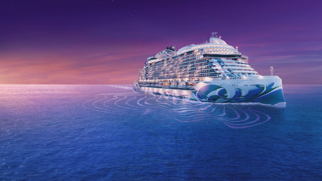 A rendered image of the new Norwegian Viva NCL cruise ship at sea