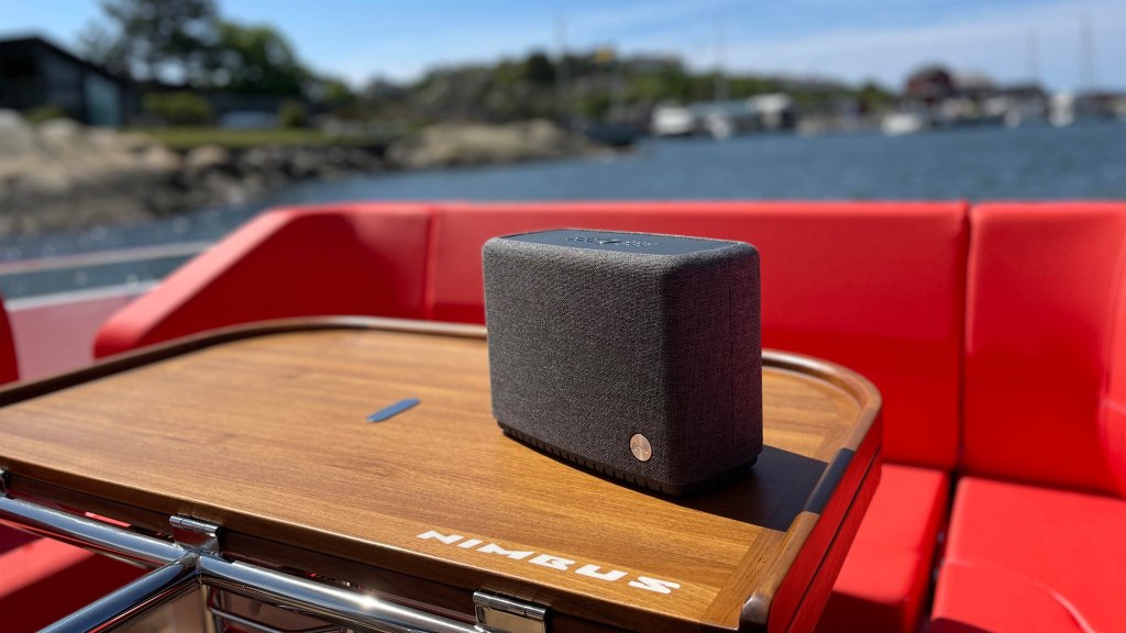 An Audio Pro A15 speaker on a Nimbus boat