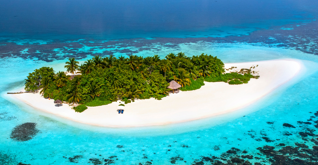 An aerial view of the W Maldives' private island
