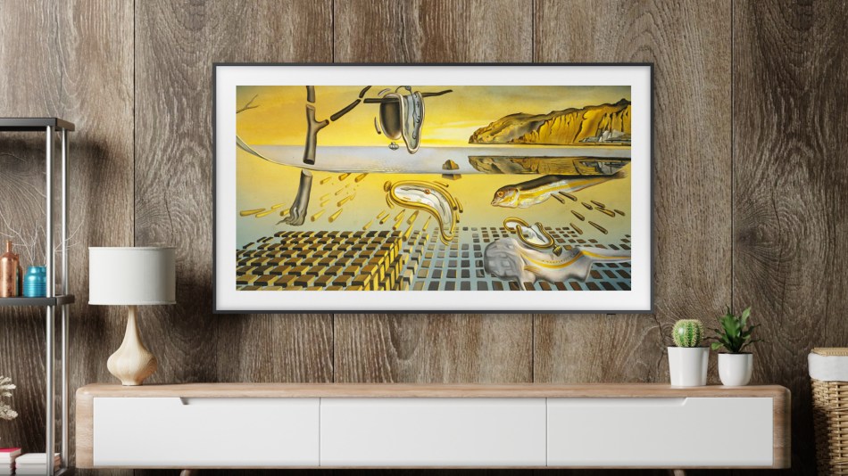 A Samsung Frame TV displaying Salvador Dalí's The Persistence of Memory