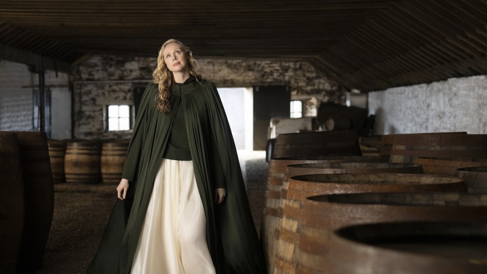 Gwendoline Christie walking through Highland Park's Distillery Cask Room