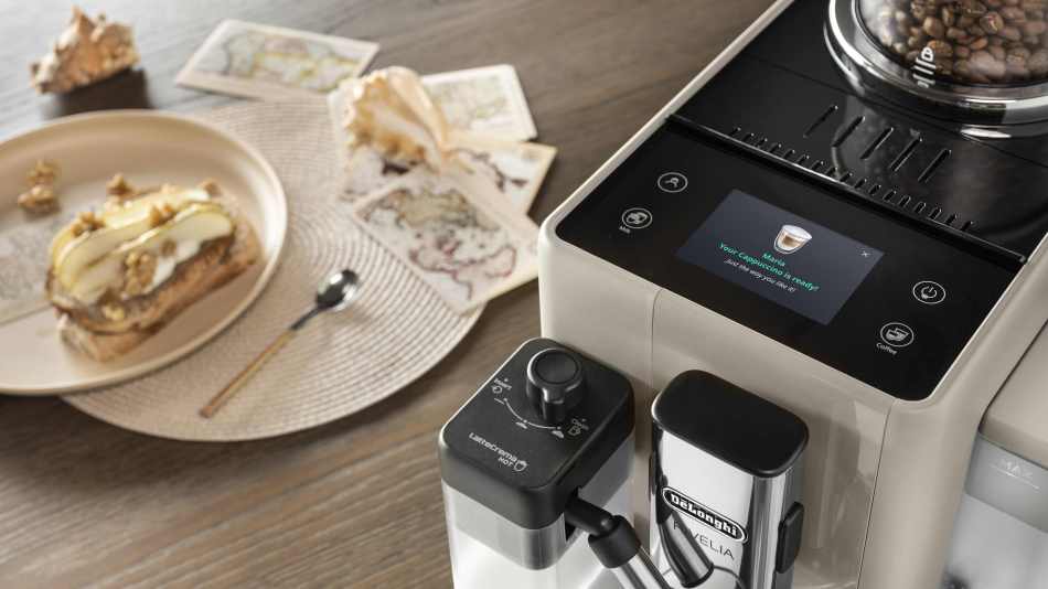 De'Longhi Rivelia coffee machine on a breakfast table