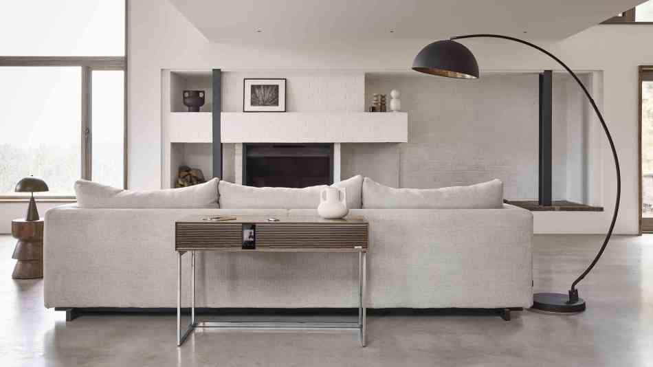 Ruark 810 music system in an all white designer living room