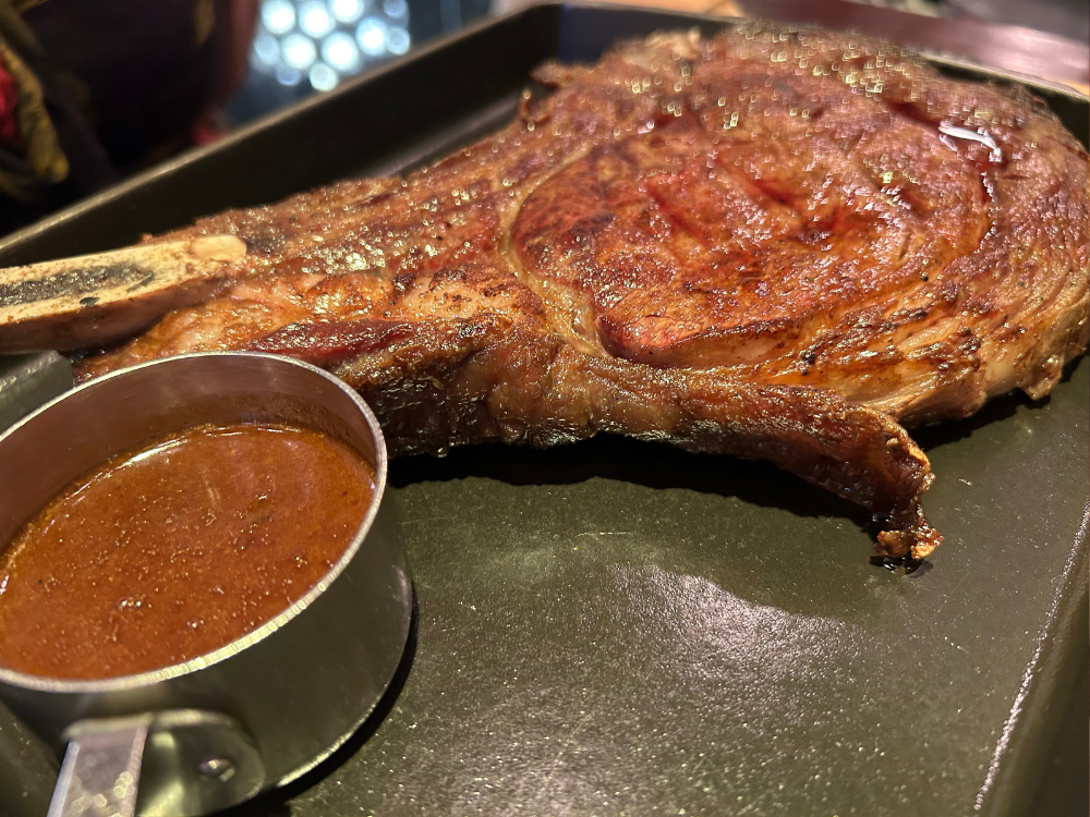 Tomahawk steak at Heliot Steak House