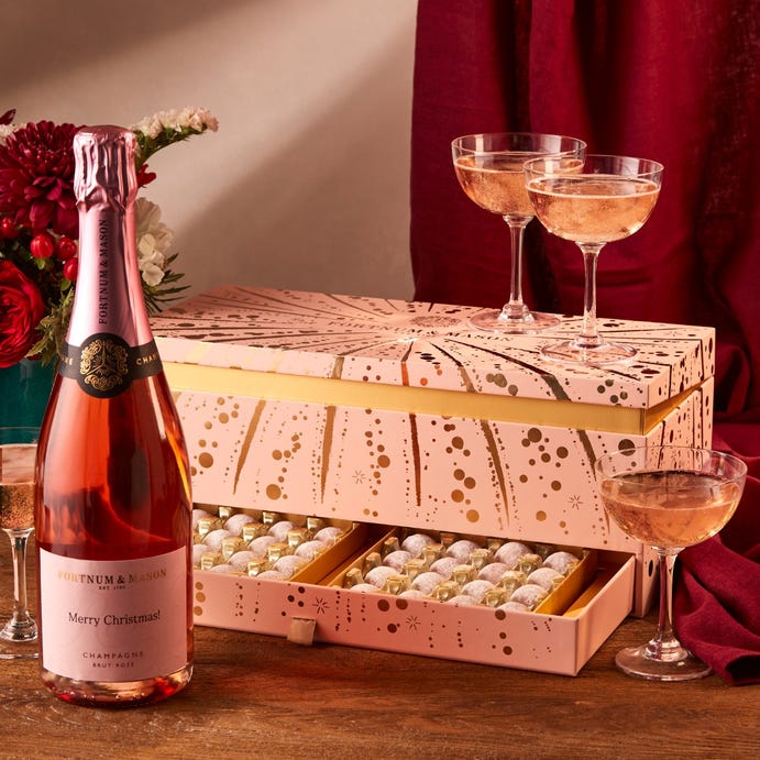 Personalised Fortnum's rosé champagne & chocolate gift box