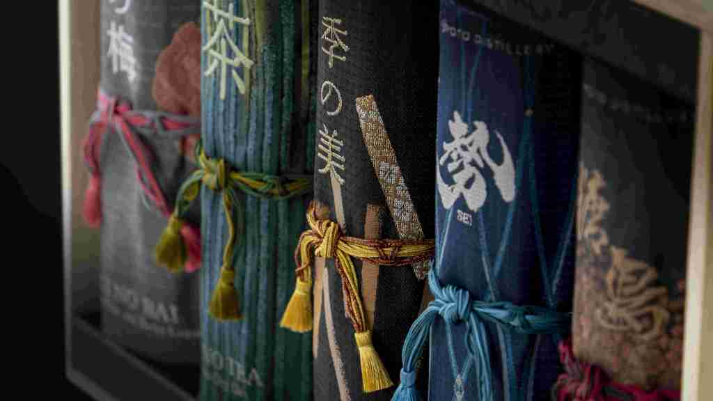 Kyoto Legacy Collection of gins wrapped in Kimono fabric