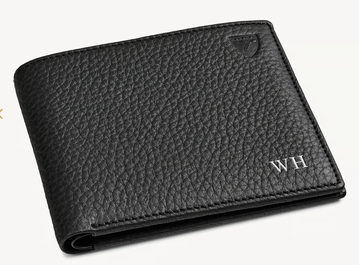 Personalised leather billfold wallet by Aspinal of London