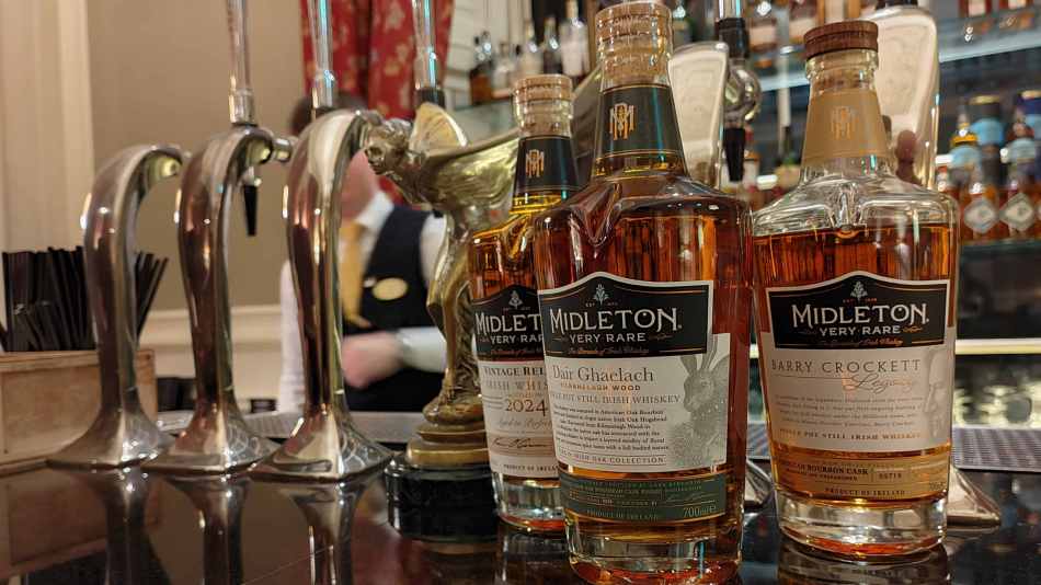 Midleton Very Rare whiskies on bar wide