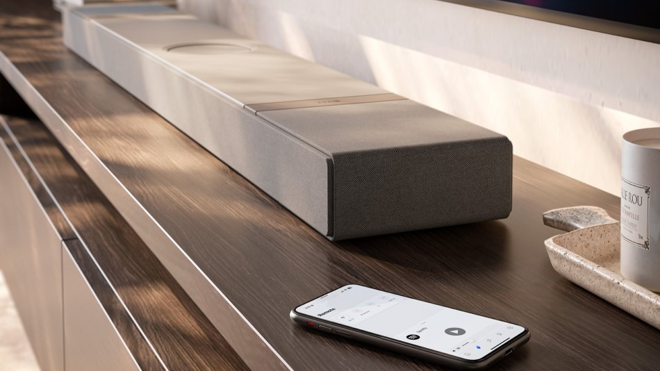 KEF XIO soundbar in a living room