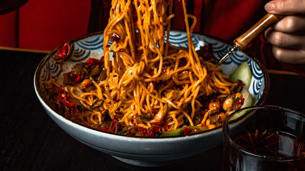 A noodle dish at Noodle and Beer restaurant