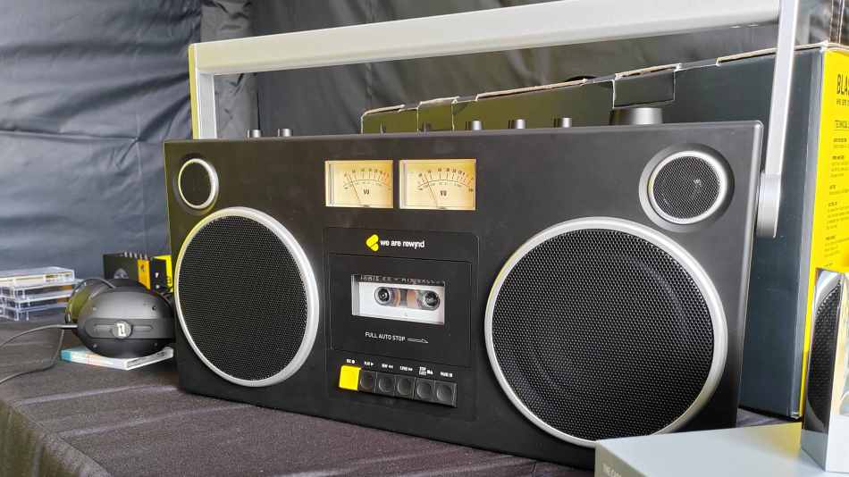 We Are Rewind cassette Boombox in tent