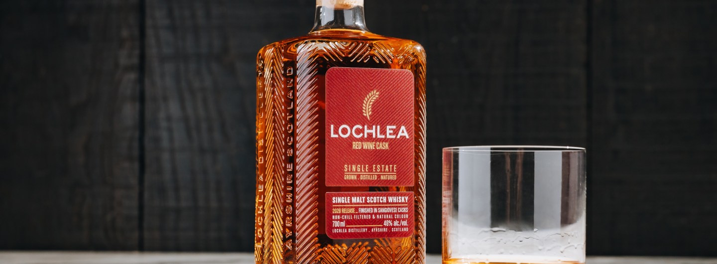 Lochlea Red Wine Cask whisky in a glass 2026
