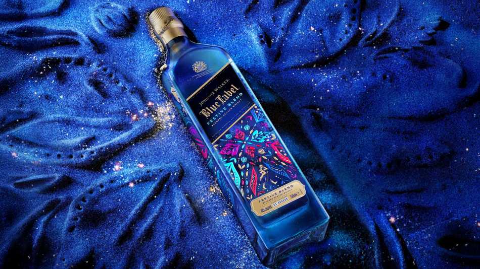 Johnnie Walker Festive Blend bottle on satin