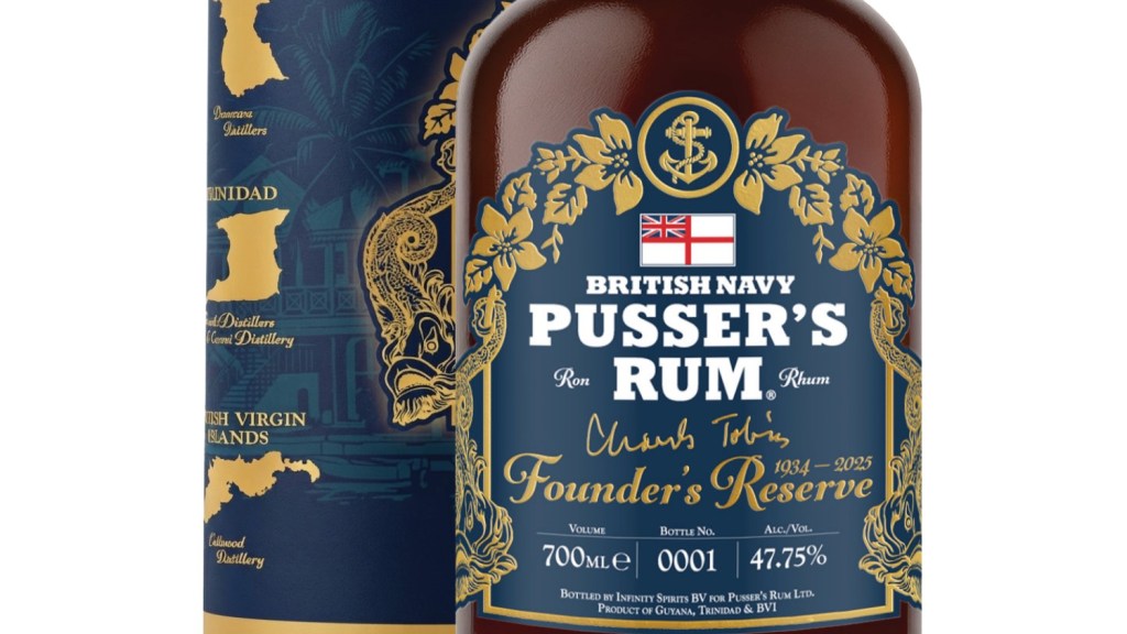 Pusser's Rum Founder's Reserve Navy Rum label in close up