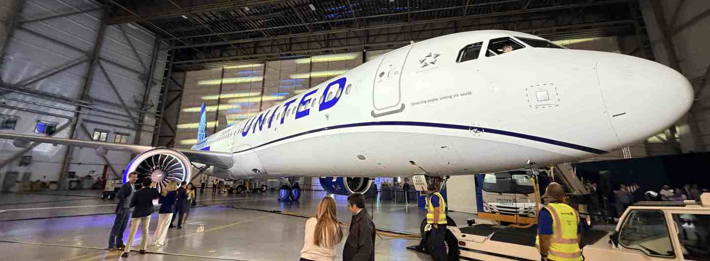 United Airbus A321XLR in hangar