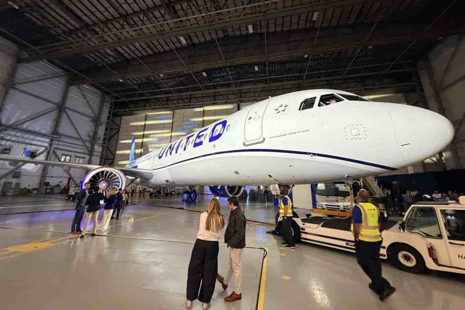 United Airbus A321XLR in hangar
